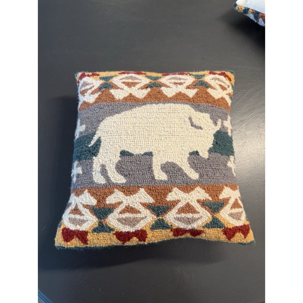 Peking Handcraft Roaming Buffalo 100% Wool Hook Throw Pillow 16x16 Western Decor